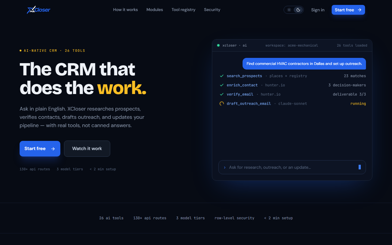 xcloser.ai — live product built by Kyalar